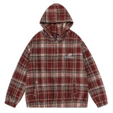 Advbridge Men Hip Hop Streetwear Hooded Jacket 2023 Retro Plaid Letter Embroidery Patches Coat Autumn Harajuku Cotton Zip Up Outwear Tops