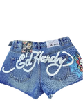 Advbridge High Waist Slim Mini Shorts for Women Y2K Sexy Girl Short Pants Harajuku Gothic Letter Print Retro Baggy Denim Shorts Streetwear