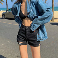 Advbridge Streetwear Tight Denim Shorts Women Fashion High Waist Slimming Shorts Woman Button Split Y2K Short Jeans Ladies