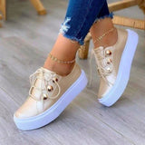 ADVBRIDGE  -  White Shoes Women 2025 Fashion Round Toe Platform Shoes Size 43 Casual Shoes Women Lace Up Flats Women Loafers Zapatos Mujer