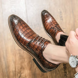 Advbridge Classic Formal Shoes Men's Wedding Shoes Black Dress Shoes Luxury Crocodile Patent Leather Lace-Up Business Oxford Shoes Brown