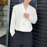 Advbridge Mens V-Neck Basic Casual Long-Sleeved Shirt 2024 New Autumn Winter Genderless Fashion Simple Retro Solid Color Shirt Unisex
