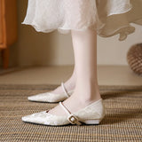 ADVBRIDGE  -  Women's Low Heeled Shoes New Chinese Style Shallow Mouth Flat-soled Single Shoes New High-end Satin Retro Pointed Women's Shoes