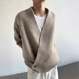 Advbridge American High Street Fashion Solid Color Sweater Jacket Autumn And Winter Irregular Oblique Button V-Neck Cardigan Sweater Men