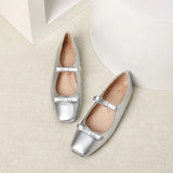Advbridge 2024 New Double Bowknot Mary Jane Shoe Women Square Toe Glossy Leather Flats Female Red Dance Ballets Party Wedding Shoe Size 44