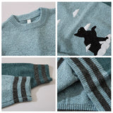Advbridge Cat Embroidery Colorblock Knitted Sweater For Men Hip Hop Pullovers Sweater Streetwear Retro Cotton Loose Couple Sweater Autumn