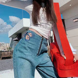 Advbridge -  Side Butterfly Jeans Women Sexy Hollow Embroidery Long Pants Women's All Match Casual Denim Pant Female Summer