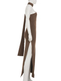 ADVBRIDGE  -  Elegant Fashion Solid Scarf Collar Split Dress Slim Solid One-Shoulder Sleeveless Maxi Dresses For Women 2025 Summer