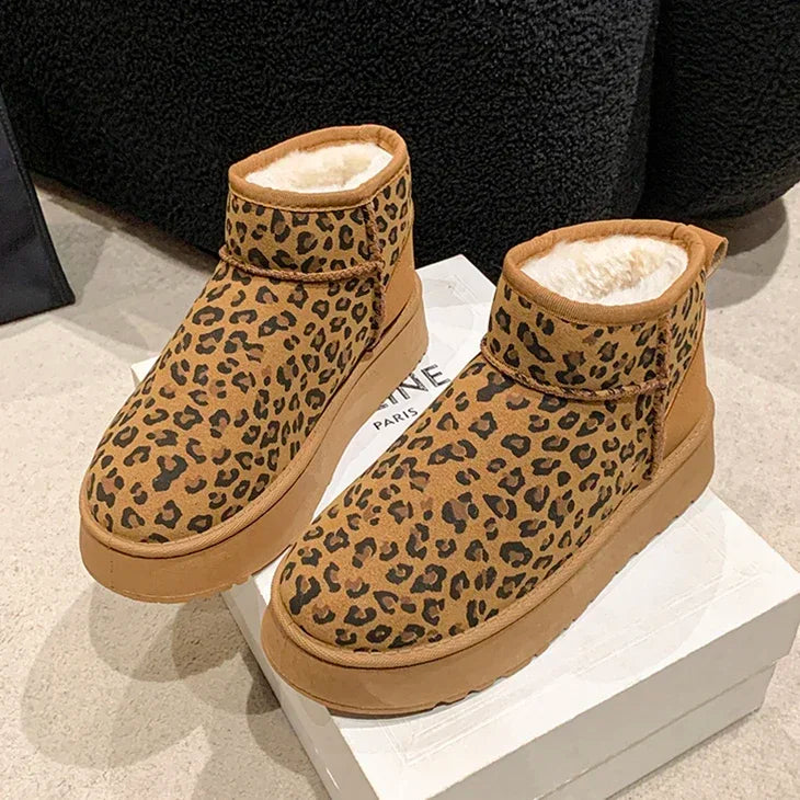 Advbridge Leopard Print Suede Snow Boots Woman Platform Ankle Boots Winter New Thickened plush Warm Cotton Shoes Women  Short-Tube Boots