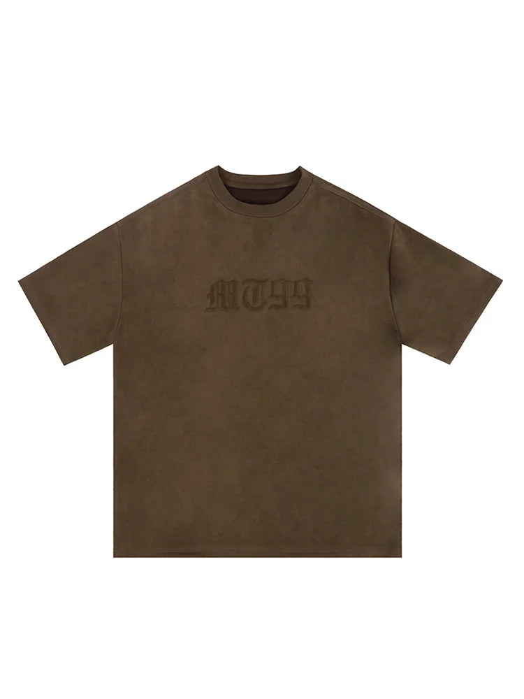 Advbridge Original Letter Embroidery O Neck Suede Summer Tshirts for Men and Women Short Sleeve Streetwear Casual Oversized Top Tees