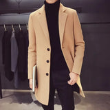 Advbridge Men Long Cotton Coat Autumn Winter New Wool Blend Pure Color Casual Business Fashion Slim Windbreaker Jacket Men Clothing