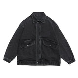ADVBRIDGE  -  Autumn Men's Denim Jacket Vintage Large Pocket Elastic Cuffs Baggy Coat Oversized Japanese Casual Streetwear 4XL 5XL
