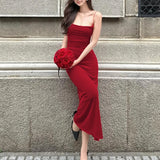 ADVBRIDGE  -  Party Club Spaghetti Strap Temperament Long Dress Women Simple Criss-cross Solid Color Sleeveless Open Back Sheath Vestidos