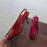 ADVBRIDGE  -  Spring Women Red Sandal Shoes New Brand Square Toe Shallow Slip On Slingback Shoes Thin High Heel Dress Pumps Shoes New