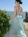 Advbridge Sexy Halter Evening Dresses for Women Elegant Backless Sleeveless Lace-up Party Dress Female Solid Pleat A-Line Vestidos Robe