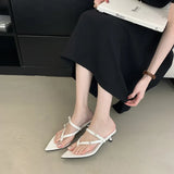 ADVBRIDGE  -  Red Thong Heeled Sandals Woman Low Heels Sandals Black Pointed Toe Belt Buckle Summer Shoes Comfort Sandalias De Mujer Verano