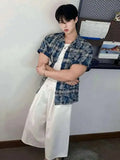 ADVBRIDGE  -  Men's Tie Dye Short Sleeve Shirts New 2025 Summer Loose Plaid Korean Turn-down Collar Trendy Male Clothing Loose Fiting