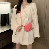 ADVBRIDGE  -  Korean Elegant Solid Tassel Women Coat Autumn New Double Breasted Female Suit Coat All Match Pockets Long Sleeve Ladies Top
