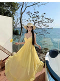 ADVBRIDGE  -  Yellow Backless Suspender Dress Female 2025 Summer Bohemian Seaside Holiday Beach Long Dress