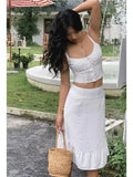 Advbridge Lace Up White 2 Pcs Outfit Women Summer Dress Set 2024 New Beach Cotton Skirt Matching Set Midi Vestido Chic Sundress