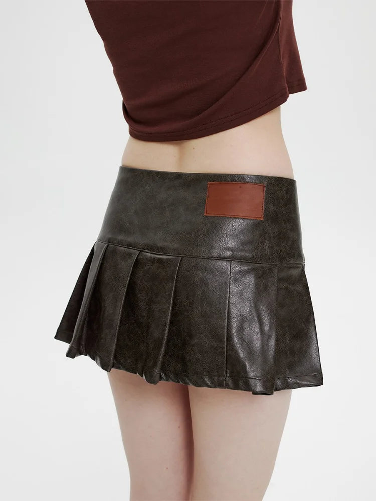 Advbridge PU Leather Pleated Skirt High Waist Female Summer Thin Ultra Short Skirt Y2k Korean Fashion Cute A Word Skirt