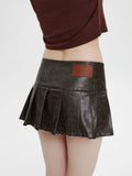 Advbridge PU Leather Pleated Skirt High Waist Female Summer Thin Ultra Short Skirt Y2k Korean Fashion Cute A Word Skirt