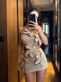 Advbridge Beach Solid Knit Flower Women Mini Dress Sexy Hollow Out Sleeveless Backless Halter Dresses 2024 Summer Fashion Lady Vestidos