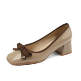 ADVBRIDGE  -  Women Casual Retro Bowknot Flat Shoes Winter Fashion British Style Elegant Square Toe Stiletto Pumps