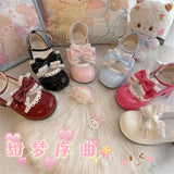 Advbridge Japanese Sweet Style Girls Shoes  Cosplay  Lolita Lace Ruffle  Bowknot Round  Head Flat Bottom 3-6cm Kawaii Pu Cute Shoes