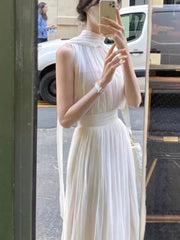Advbridge Summer Women's 2-Piece Skirt Set Korea Style Fashion Sleeveless Halter Neck Slim White Dress Suit Fairy Female Clothes Solid