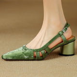 ADVBRIDGE  -  Women's leather slingback 5.5cm round med heel pointed toe sandals elegant ladies slim daily summer dress pumps shoes
