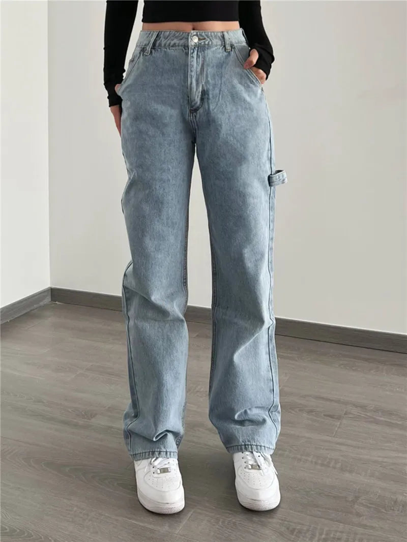 Advbridge -  Women's High Waist Fashion Streetwear Straight Leg Jeans Woman Girls Wide Leg Trousers Female Jean Femme Denim Pants Mom Jeans