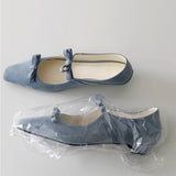 ADVBRIDGE  -  French Square Bow Single Shoes for Women with Low Heels and Shallow Mouth with A Straight Cut and Temperament Mary Jane Shoes