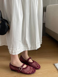 ADVBRIDGE  -  Red Flat Shoes Women Low Heel Pumps Summer Mesh Mary Jane Shoes Comfort Ballet Flats Big Size 42 43 Summer Ladies Buckle Shoes