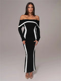 Advbridge Off-Shoulder Contrast High Waist Long Dress For Women Slim Casual Bandage Elegant Party Dress Female Y2k Maxi Dress 2024