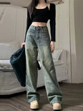 Advbridge Vintage 90S Baggy Jeans Women Y2K High Waist Casual Loose Straight Trousers Distressed Streetwear Denim Wide Leg Jeans