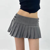 Advbridge Vintage Y2k Striped Pleated Skirt Women Sexy Preppy Style Low Waist Button Slim A-line Micro Mini Skirt Streetwear