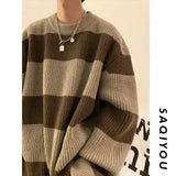Advbridge Korean style patchwork striped sweater for men in autumn and winter lazy loose knitted sweater round neck retro trendy sweater