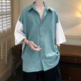 ADVBRIDGE  -  Summer Short Sleeve Shirt Men Fashion Oversized Ice Silk Shirt Men Streetwear Loose Dress Shirts Mens Hawaiian Shirt M-3XL