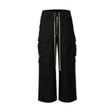 Advbridge Wide Leg Drawstring Black Cargo Pants Unisex Straight Baggy Casual Overalls Men's Streetwear Loose Oversized Trousers