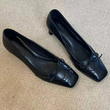 ADVBRIDGE  -  Fashion Designer Dress Shoes Female  Square Toe Pumps Bowknot Shallow Low Heel Office Women Shoes Retro Elegant High Heels Women