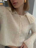 Advbridge Women's Autumn Sweater Cardigan Casual Long Sleeve Pleated High Waist Loose Cropped Coat Female Y2k Top Solid Cardigan