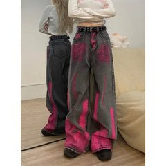 Advbridge Y2k Vintage Gothic Women Purple Jeans Oversized High Waist Wide Leg Denim Pants Hip Hop Streetwear Japanese 2000s Style