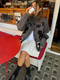Advbridge Retro Printed Knit Cardigan Women Sweater Coats Fashion Single Breasted Cardigan Winter Thicken Long Sleeve Casual Outwear 2024