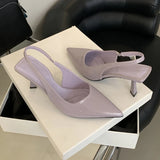 ADVBRIDGE  -  Purple Stiletto High Heels 7cm Ladies Pointed Toe Slingback Shoes Black Patent Leather Pumps Women Shoes Zapatos Beige Mujer