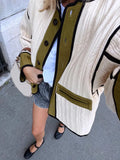 Advbridge 2024 Women Chic Contrast Patchwork Cotton Jacket Elegant Stand Collar Single Breasted Pockets Coat Fall Winter Lady Chic Outwear