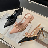 Advbridge Rivet High Heeled Sandals Women Bow Tie Fashion Pointed Toe Pumps Women Designer Office Shoe Summer 2024 Slingback Sandals Women