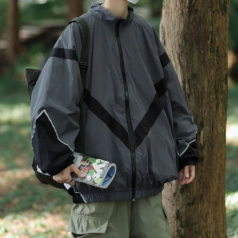 Advbridge Autumn Jackets Men Vintage Contrast Color Patchwork Chic Long Sleeve All-match Japanese Style Harajuku Outdoor Couple Overcoats