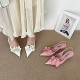 ADVBRIDGE  -  Pink High Heels Sexy Pointed Toe Slingback Shoes Design Flower Low Heel Office  Shoes White Pumps Chaussures Femme