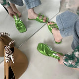 Advbridge Summer Women Flat Slippers Candy Leather Women Simple Bow Shoes Open Toe Square Head Slippers Women 2024 New French Beach Shoes
